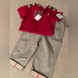 Burberry t shirt and khaki pants 2Y